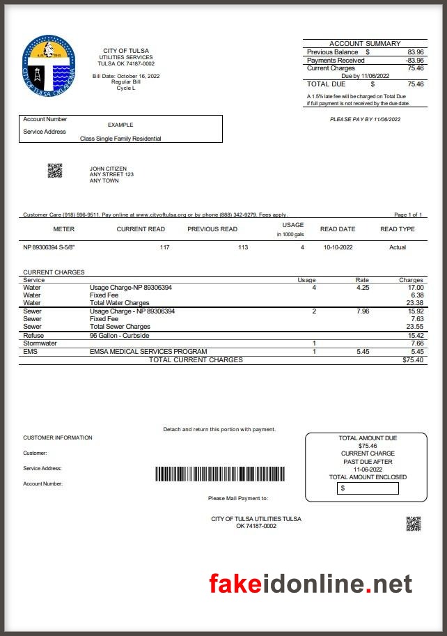 Oklahoma Utility Bill PSD Template - Oklahoma Proof of Address